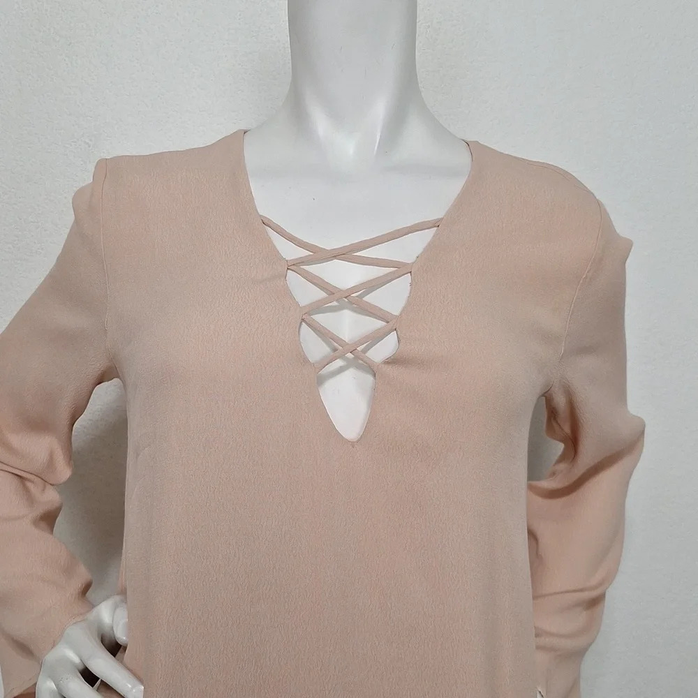 ASTR The Label Blush Pink Coquette Lace Up Cottagecore Shift Mini Dress Size S - Picture 4 of 12